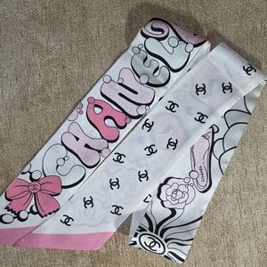 Chanel Pink and White Silk Twilly
